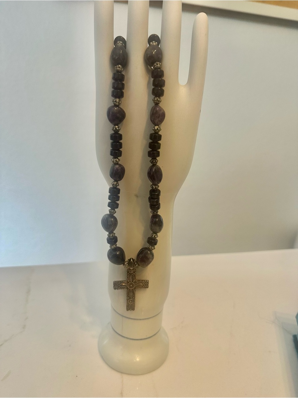 Purple Bead sterling silver Cross Necklace